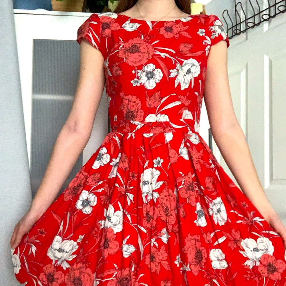 Floral red and white dress